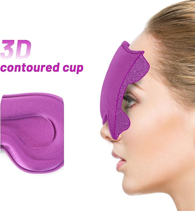 Sleep Eye Mask for Men Women, Lash Extensions 3D Sleeping Mask, Travel Blackout Night Blindfold Eye Shade Cover with Adjustable Strap (Purple-3D)