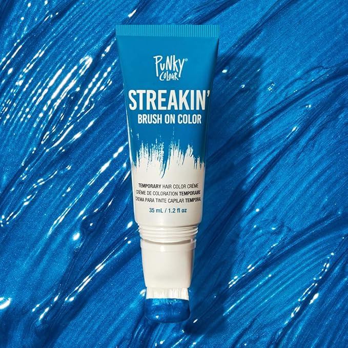 Punky Colour Streakin' Brush on Color Blue, Temporary Hair Color Creme, Instant, DIY Hairstyle, Vibrant, Soft Hold, Men Women Kids, Easy-Squeeze Tube, 1.2 fl oz