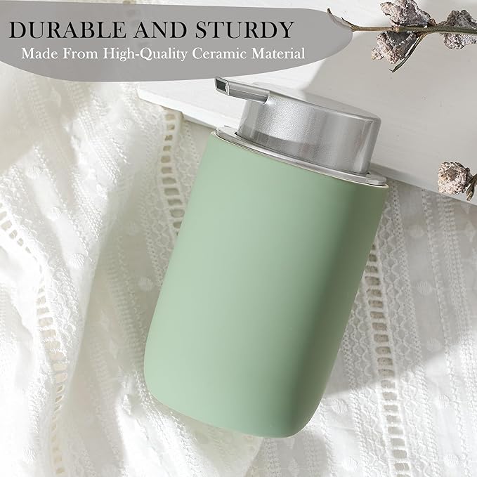 Foaming Soap Dispenser,12oz Foam Dispenser Ceramic,Foaming Hand Soap Dispenser Bathroom,Green Modern Refillable Soap Bottle for Hand Wash(Rubber Paint)