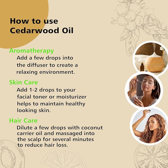 Cedarwood Essential Oil 1 Oz, 100% Pure Natural Cedarwood Oil, Aromatherapy Essential Oils for Diffuser, Skin, Hair, Candle, DIY Body Care