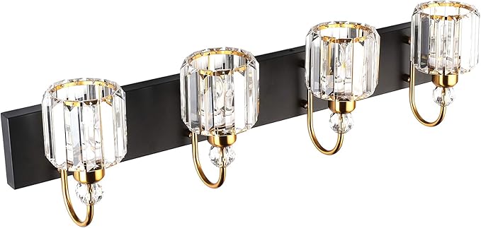 Ralbay LED Modern Vanity Lights Fixtures 4 Lights Black Vanity Lights Crystal Modern Matte Black Vanity Lights for Bathroom
