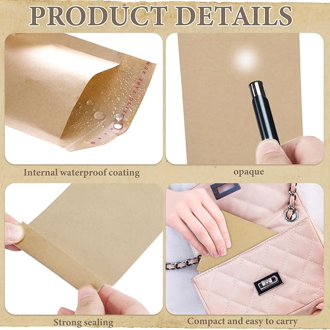 200 Pcs Tampons Disposal Bags Sanitary Napkin Disposal Bags Bulk Feminine Hygiene Disposal Bag Bulk Kraft Tampons Bag for Feminine Products with Self Adhesive for Women Girls, 5.91" x 3.15"