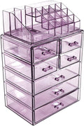 Sorbus Acrylic Makeup Organizer Set, 7-Drawer Vanity & Countertop Cosmetic Storage with Small & Wide Compartments, Purple Makeup Storage for Brushes, Jewelry – Holiday Gift for Women & Teens