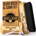 Beard Brush For Men & Beard & Mustache Comb Set with Scissors, Beard Grooming Kit, 100% Natural Boar Bristle Brush, Dual Action Wood Comb, And Travel Bag, Great Fathers Day Gift, Gift for Him