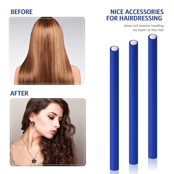 WILLBOND 60 Pieces Flexible Curling Rods Hair Curlers Rollers Twist Flexi No Heat Rods Rollers for Long Short Hair Women(0.3 x 7 Inch,Navy Blue)