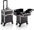 Stagiant Rolling Makeup Train Case Large Storage Cosmetic Trolley 4 Tray with Sliding Rail Removable Middle Layer with Key Swivel Wheels Salon Barber Case Traveling Cart Trunk