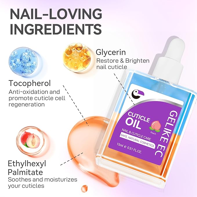 gelike ec Cuticle Repair Oil for Damaged Nails Peach Smells Nail Treatment for Growth and Strengthen - Growth Oil Quick Dry Nail Care Moisturize Weak Thin Salon and Home 15ML LARGE CAPACITY