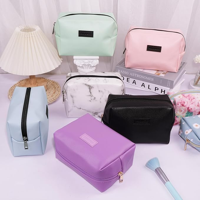MAANGE Small Makeup Bag For Purse, Travel Cosmetic Bag Makeup Pouch PU Leather Portable Versatile Zipper Pouch For Women (Purple)
