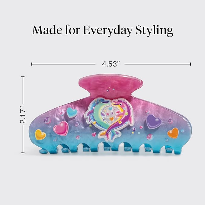Lisa Frank x Kitsch Glitter Hair Clip for Women – Secure Hold Claw Clip | Sparkly Hair Accessories with Strong Grip, Recycled Acrylic | Ideal Gifts for Women - Dancing Dolphins