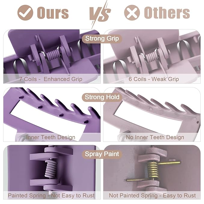 TOCESS Hair Claw Clips for Women - 8PK Large Neutral Matte Square Jumbo Hair Clips for Thick, Thin, Long, Short, Curly Hair Girls, Big Jaw Clip Set for Daily Use(Violet Purple)