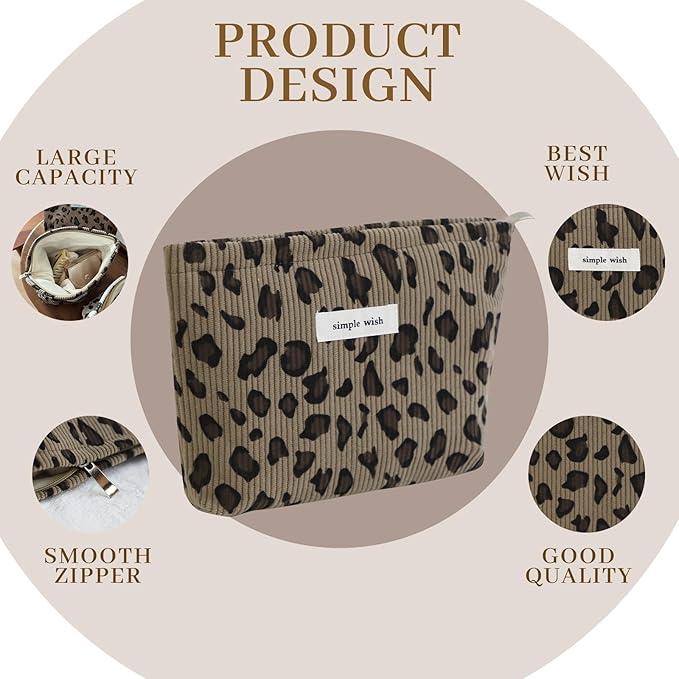 Wudygirl Leopard Makeup Bag Travel Cosmetic Bag for Women Small Makeup Pouch Zipper Cosmetic Pouch Handbag Aesthetic (Coffee Leopard)