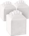 Tissue Box Cover, Jeethemy Square PU Leather Tissue Box Holder, Modern Tissue Case Facial Paper Organizer Dispenser，5X5X5'',Three White