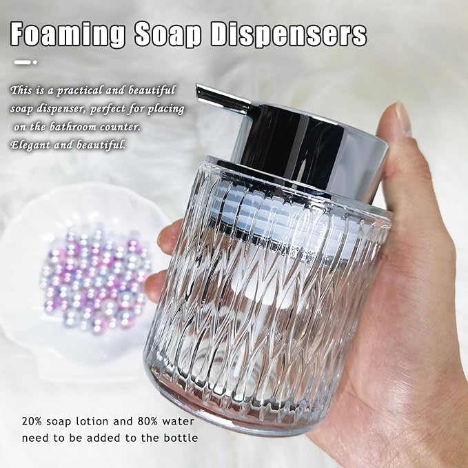 Glass Hand Foaming Soap Dispensers with Silver Pump Refillable Hand Soap Dispenser for Bathroom Kitchen (2Pack-D884+D888)