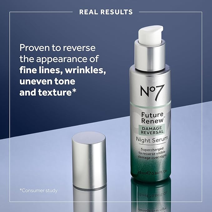 No7 Future Renew Damage Reversal Night Serum - Anti-Aging Peptides Serum for Face - Formulated with Hyaluronic Acid & Niacinamide to Help Reverse Visible Signs of Skin Damage Overnight (0.84 Fl Oz)