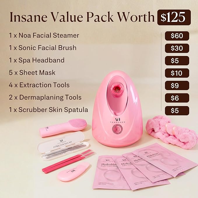 VogueNow Facial Steamer Spa Kit with Complimentary 15 Skin Care Tools | Face Steamer for Facial Deep Cleaning with Humidifier Mode | Self Care Gifts for Women, Spa Gifts, Birthday Gifts for Women