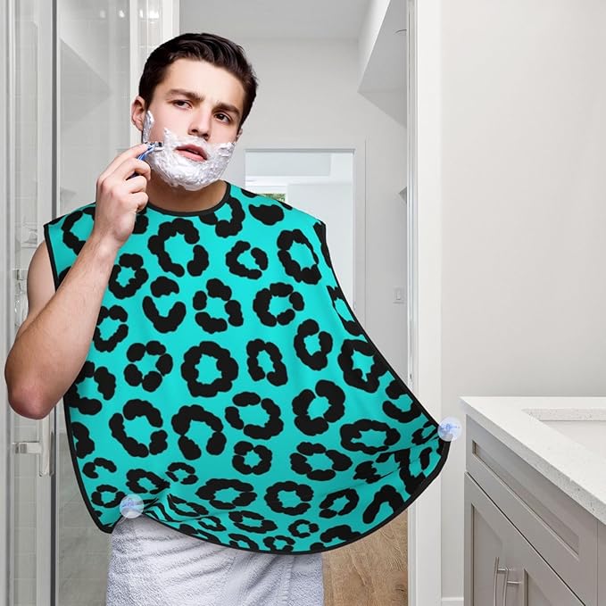 Beard Trimming Hair Catcher, Cheetah Blue and Black Leopard Print Shave Bib, Non-Stick Bib Apron Waterproof, Shaving Tool for Men for Husband Father’s Day