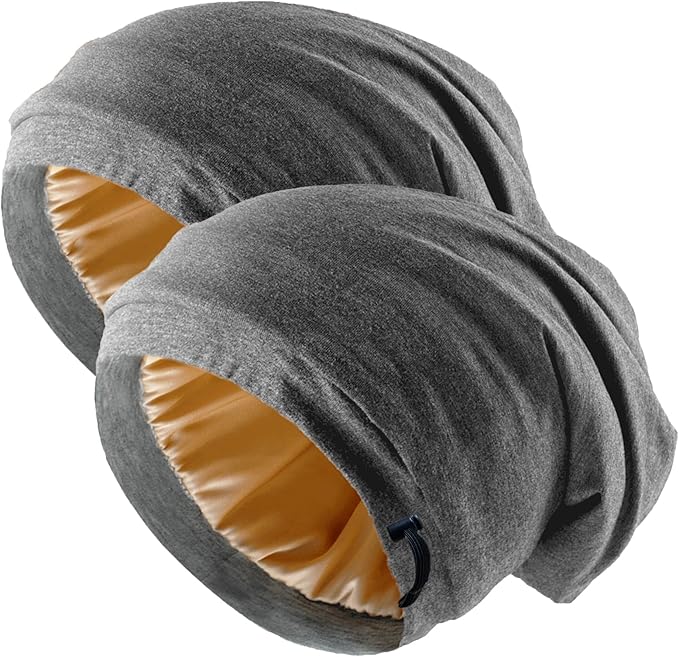 2 Pcs Adjustable Silk Hair Bonnet for Sleeping, Satin Lined Sleep Cap for Women and Men, Silk Hair Wrap Slouch Beanie.