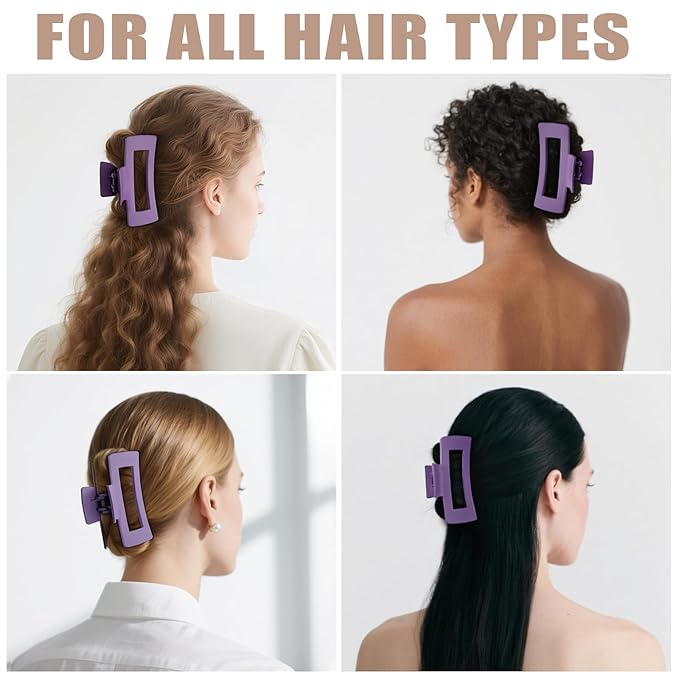 TOCESS Hair Claw Clips for Women - 8PK Large Neutral Matte Square Jumbo Hair Clips for Thick, Thin, Long, Short, Curly Hair Girls, Big Jaw Clip Set for Daily Use(Violet Purple)