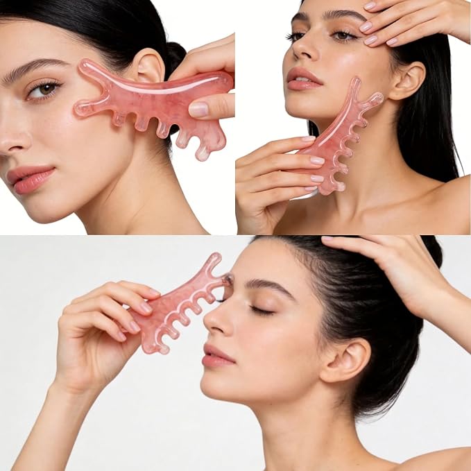 TAIHI 4-in-1 Massage Comb Pink Gua Sha Facial Tools Head Massage Combs Neck Body Face Eye Massager Tool for Body Tension Relief Promote Lymphatic Circulation Gifts for Women Men