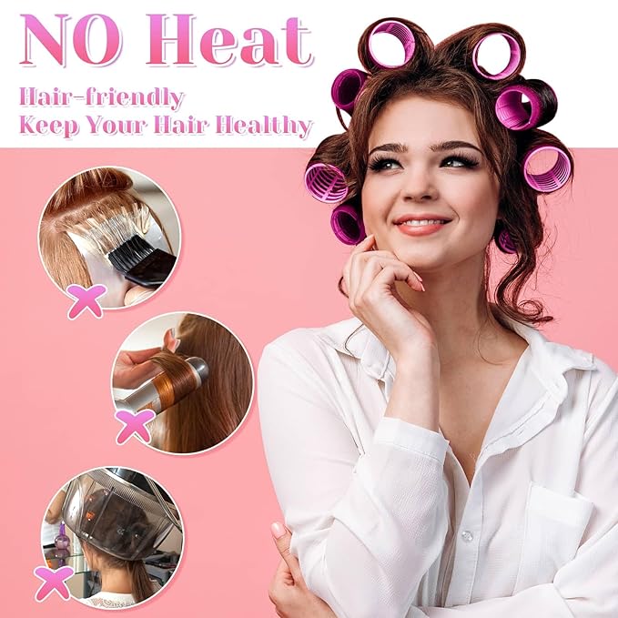 Self Grip Rollers 30Pcs Set with 3 Sizes (6 Large, 6 Medium, 6 Small) and 12 Clips for Long, Medium, Short Hair Volume