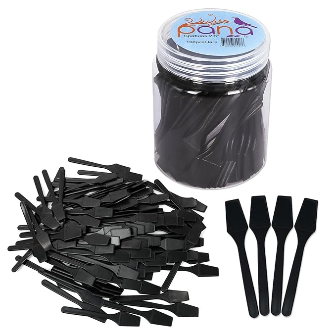 PANA 100 Pieces Cosmetic MakeUp Disposable Plastic 2.5" Spatulas For Skin Care Facial Cream Mask Spatula (BLACK)