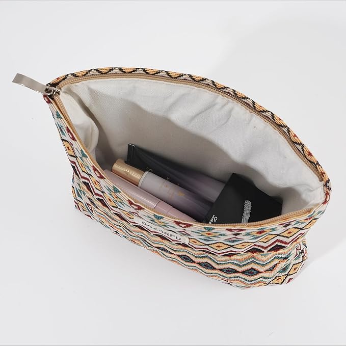 2 PCS Makeup Bag Set，Portable Small Cosmetic Bag for Purse ，Large Storage Capacity Toiletry Bag Organizer，Travel Pouch with Zipper for Women, (Bohemian Style)