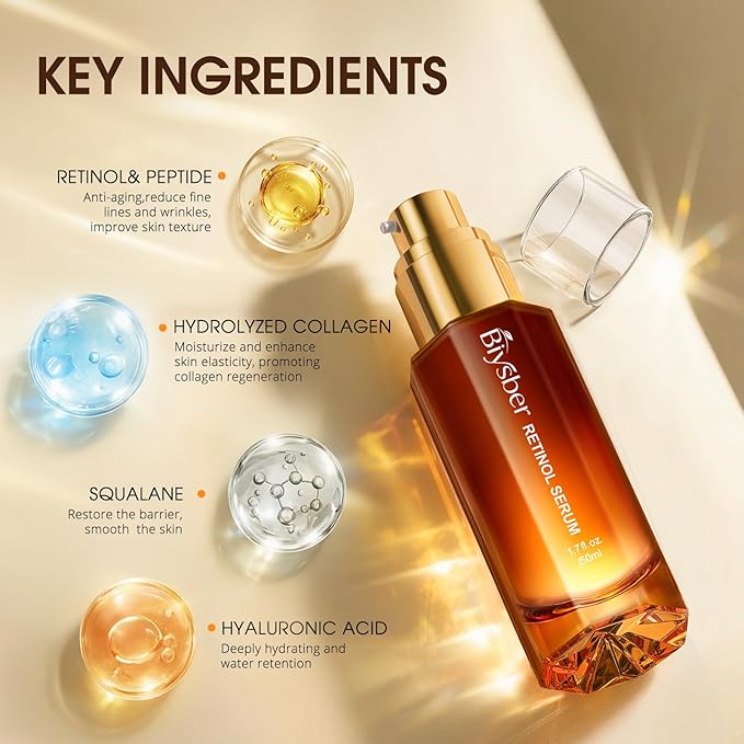 Retinol Collagen Serum for Face: Anti Aging & Anti Wrinkle Repair Peptide Serum with Boost Hydration Formula - Day/Night Facial Firming Neck Plump Skin Care for Women/Men (1.70 Fl Oz)