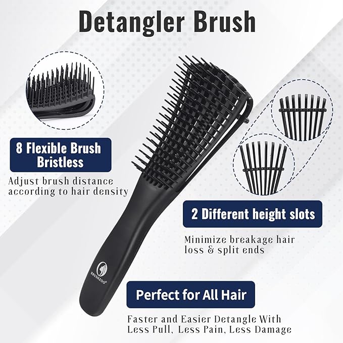 Hair Brush Set, Detangler Brush for Natural 3/4abc Curly Hair, Hair Brushes for Women Men Kids Detangling Styling with Spray Bottle (Blue)