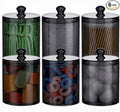 MateeyLife Qtip Holder 6 Pack, Acrylic Q-tip Dispenser for Cotton Pads, Swabs, Balls, Storage Containers for Organizing, Bathroom Canisters with Lid, Apothecary Jars Home Decor Accessories Set (Black)
