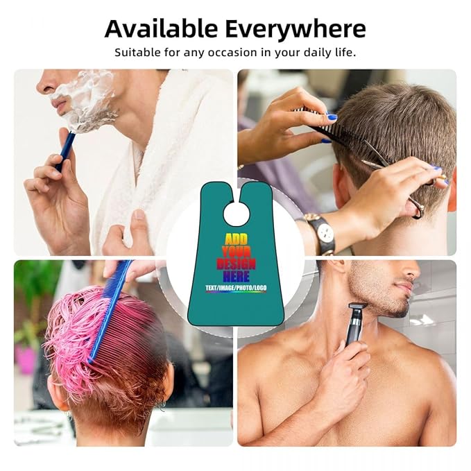 Personalized Custom Beard Bib Apron Design Your Photo Text Logo Beard Hair Catcher Non-Stick Beard Shave Capes for Trimming Shaving Tropical Blue