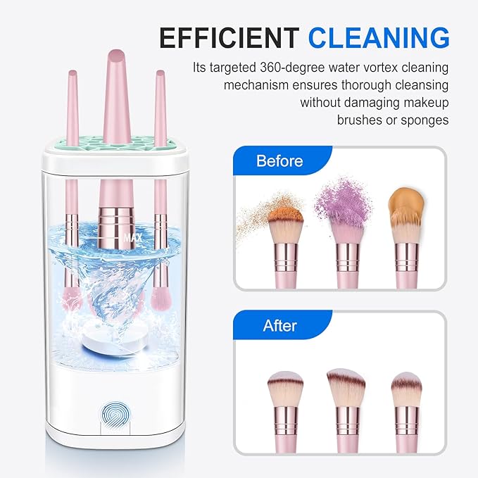 Electric Makeup Brush Cleaner Machine With Makeup Brush Holder Portable, Automatic Cleaner for Makeup Brushes and Sponges (Transparent)
