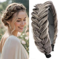 DIGUAN Wide Messy Braided Headband With Teeth Synthetic Hair Plaited Headband High Elasticity Braids Chunky Fishtail Braided Hair Band Hairpiece for Girls Women Beauty Accessory (Gray Brown)