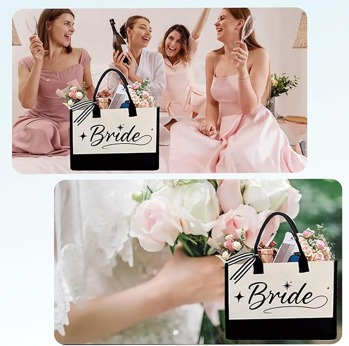 Bride Gifts Canvas Tote Bag, Gifts for Wedding BridalShower, Bachelorette Party, Bride to be, Miss to Mrs Gift,Christmas Personalized Bridesmaid Present