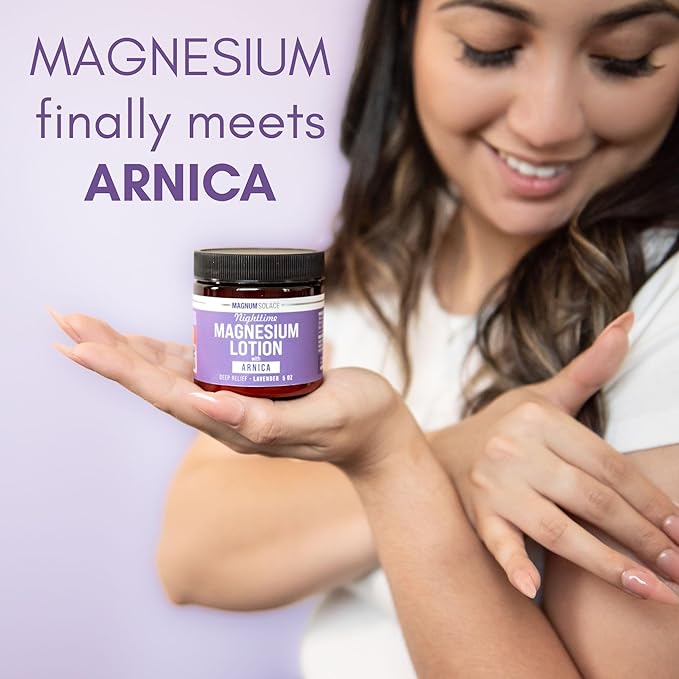 Magnum Solace Nighttime Magnesium Lotion with Arnica – Soothing Relief & Relaxation, Highly Concentrated Magnesium for Muscles & Joints – Apply to Legs or Feet Before Bed – Skin-Friendly