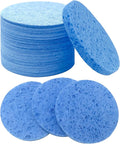 50-Count Large Compressed Facial Sponges for Estheticians, Daily Cleansing and Gentle Exfoliating- 100% Natural Cellulose Spa Sponge Perfect for Removing Dead Skin, Dirt and Makeup (Round 2.95",Blue)
