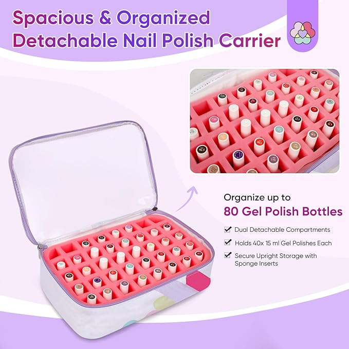 SAVILAND Nail Polish Organizer Bag: 33L Large Nail Bag Organizer Case Holds 80 Bottles (15ml/0.5 fl.oz) and Nail Lamp Travel Nail Supply Organizer Holder Nail Organizers and Storage Bag for Nail Tech