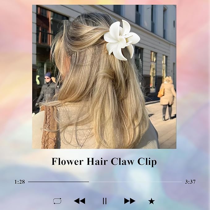 Large Hawaiian Flower Hair Claw Clips for Women, 4Pcs Tropical Plumeria Hair Clips for Thick and Thin Hair, Strong Hold Marble Texture Nonslip Beach Hair Claw Clips Summer Hair Accessories Gift