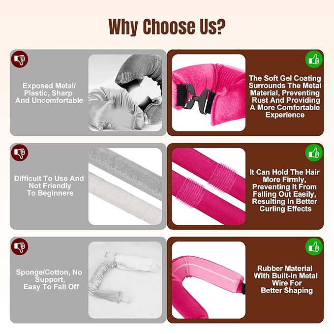 TULOBI 3 Pcs Heatless Curls Overnight - Upgraded Velvet Heatless Hair Curler with Velcro Fastener, Overnight Jumbo Blowout Rods, Hair Curlers to Sleep in for All Hair Types (Rose Red)