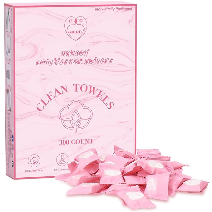 Disposable Face Towel 300 Count Instant Expansion Compressed Towel Tablets 9×7.5 Inch Washcloths for Women Compact Cloths Storage for Skincare Makeup Removal Facial Cleansing Gym Fitness (Pink)