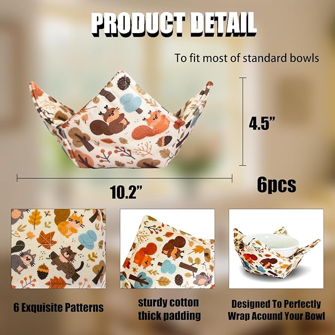 Cotton Microwavable Bowl Cozy ，Set of 6，Microwave-Safe Hot Bowl Holders, Soup Bowl Cozy Hot Pads，Prevent Hand from Heat and Maintain Food Warm，Ideal Household Gift Store (H)