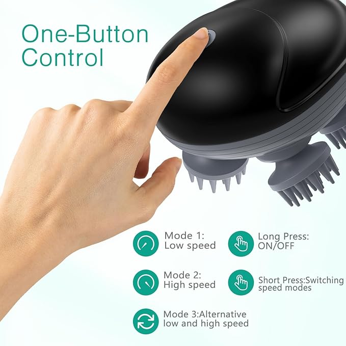 ORIA Electric Scalp Massager, Cordless Hair Scalp Massager, Portable Head Scratcher, Body Massage Tools with 3 Modes, 4 Kneading Heads for Soothing Head, Stress Relax
