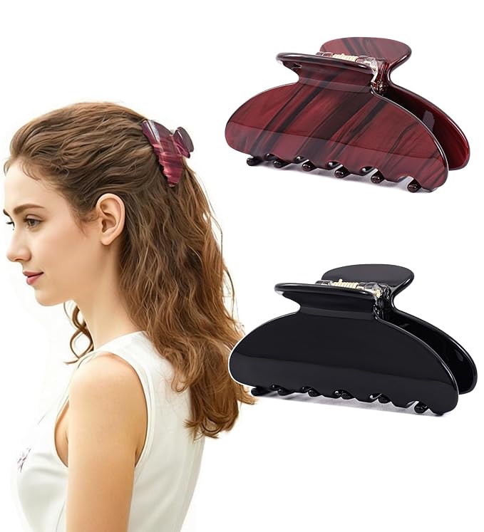 2 Pcs Small Medium Hair Claw Clips for Women Acetate Claw Hair Clips for Thin Fine Thick Hair
