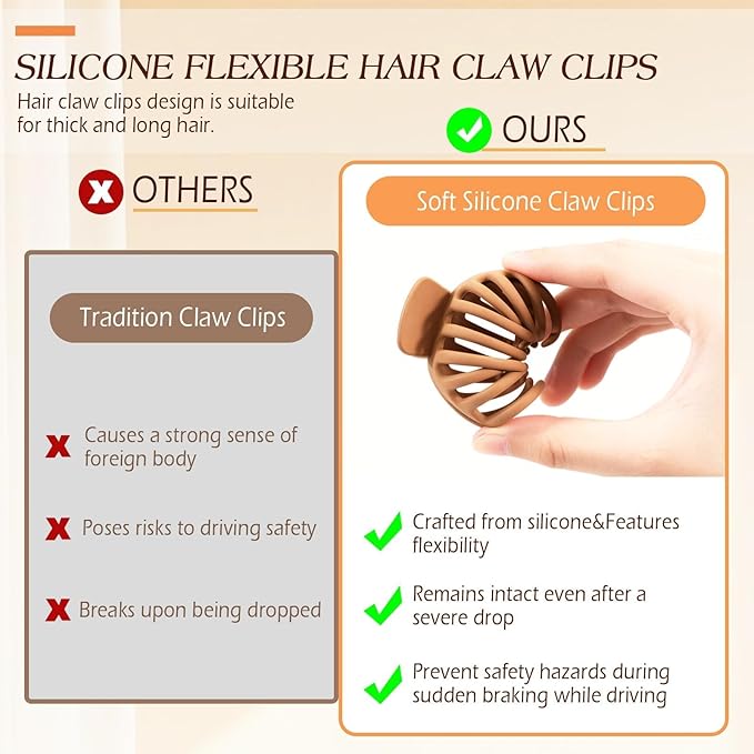 4 PCS Cloud Claw Clips for Women, Unsnappable Soft Hair Claws for Lying Down & Driving |Strong Hold Hair Claws for Thick Curly Hair | Hair Claw Clips for Hat, Hair Accessories for Sleeping & Travel