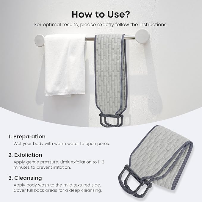Exfoliating Back Scrubber with Plastic Handles for Shower, 36 Inches Wider Bath Back Exfoliator Body Cleaner for Men, Women and Elderly, Dual-Sided Roughness Back Washer for Deep Cleansing