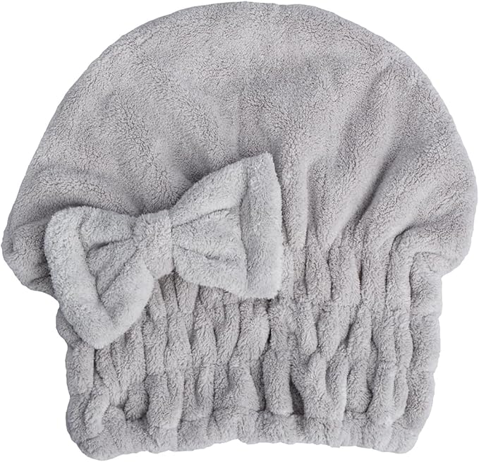 HOPESHINE Microfiber Hair Towel Cap for Women Wet Short or Long Curly Hair Super Absorbent Quick Dry Turbans Anti Frizz Great Gift for Women and Girls (Blue+Grey, 2)