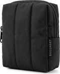 BAGSMART Small Travel Makeup Bag for Purse Toiletry Pouch, Puffy Padded Mini Cosmetics Bag, Cute Make Up Pouch for Women with Slip-in Pocket, Travel Essentials for Toiletries, Black