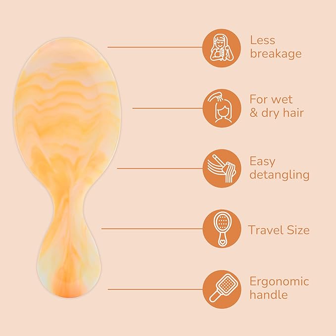 Wet Brush Mini Detangler Hair Brush for Gentle Knot Removal, Travel Size, Soft Bristles for Pain-Free Detangling, Less Breakage, Works on All Hair Types, Limited Edition, Summer Treat Creamsicle