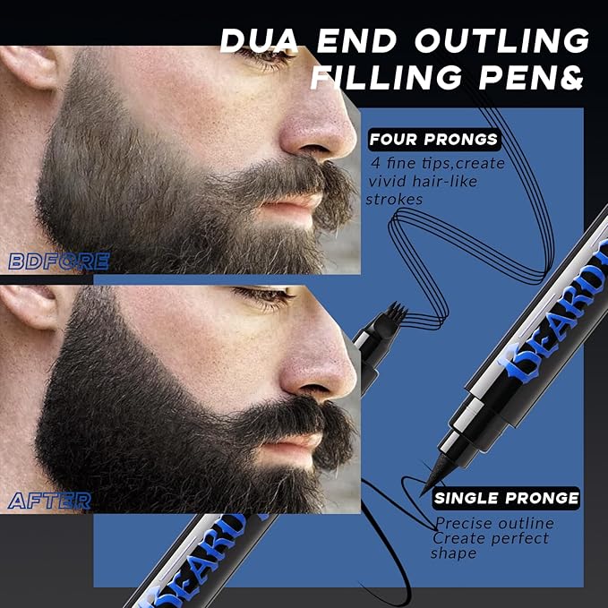 Noerrors Beard Pencil Kit Beard Filler Pen Dual End 4 Tips Beard Pen and Brush Set Hairline Moustache Eyebrows Beard Filling Shaping Styling Makeup Tools Waterproof Longlasting For Men #Black