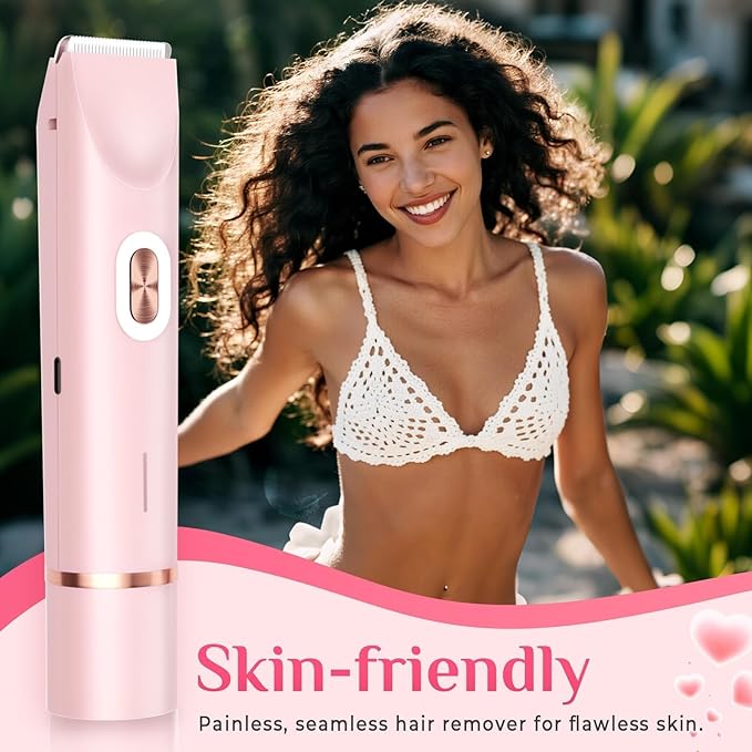 New 2-in-1 Electric Bikini Trimmer for Women - Dual Head Electric Razor,Waterproof Painless Bikini Shaver, Pubic Hair Trimmer for Private Area & Body Hair,Gifts for Women,Pink