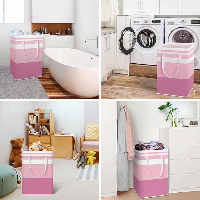 HomeHacks 2 Pack Large Laundry Baskets, Waterproof, Freestanding Laundry Hampers, Collapsible Clothes Hamper with Reinforced Handles in Laundry, College Dorm, Bathroom, Bedroom (Blue+Pink, 75Lx2)